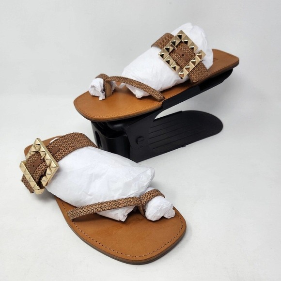 New Schutz Womens Castanho Brown Leather Top Loop Slide Malie Sandals Size 10 - Picture 2 of 4